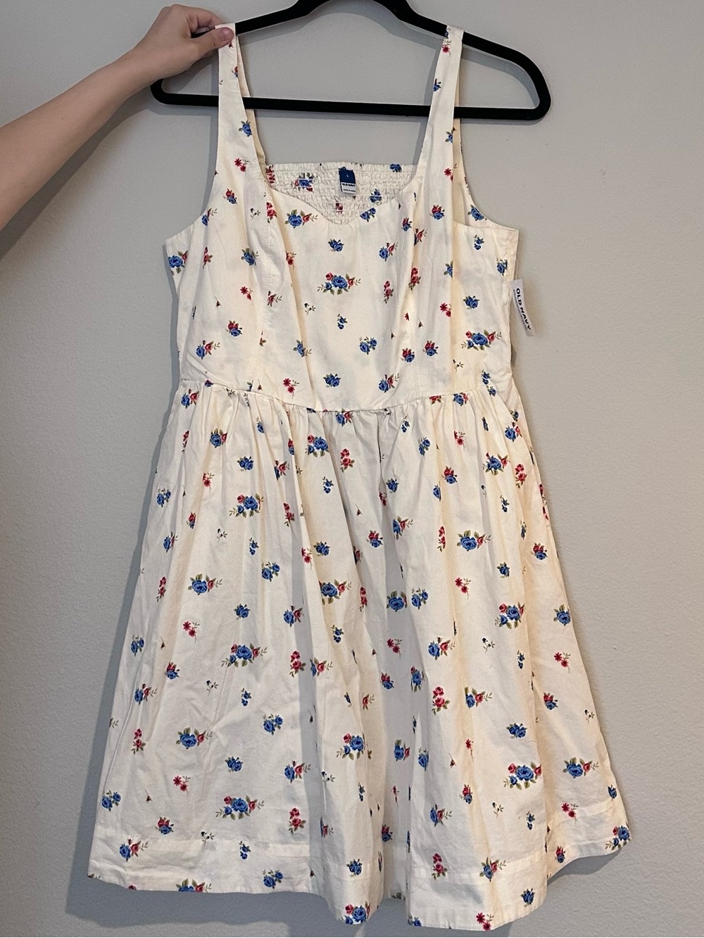 Old Navy Cream Mini Dress with Blue & Red Floral Print, NWT